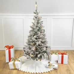 4' Pre-Lit Flocked Pine Slim Artificial Christmas Tree, Clear Lights