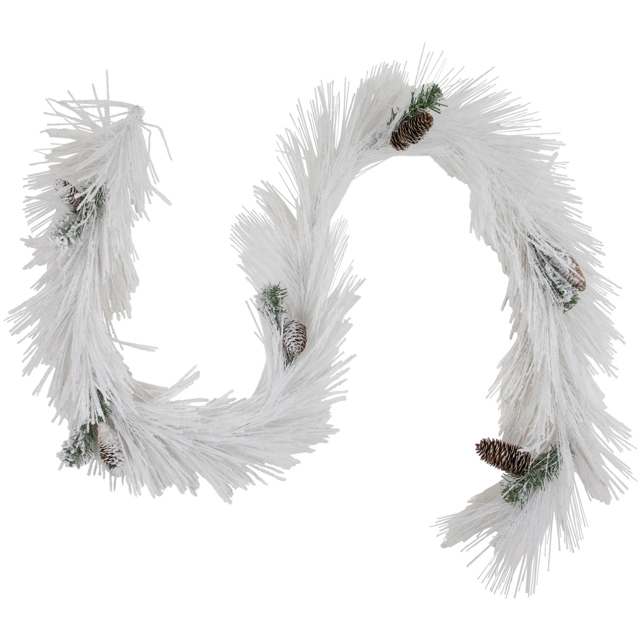 6' X 10" White Flocked Artificial Christmas Garland With Pine Cones, Unlit