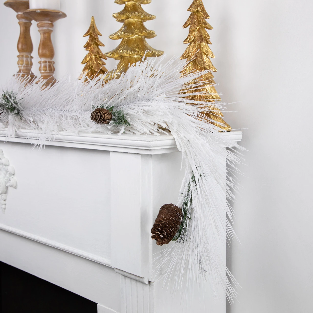 6' X 10" White Flocked Artificial Christmas Garland With Pine Cones, Unlit - Image 2