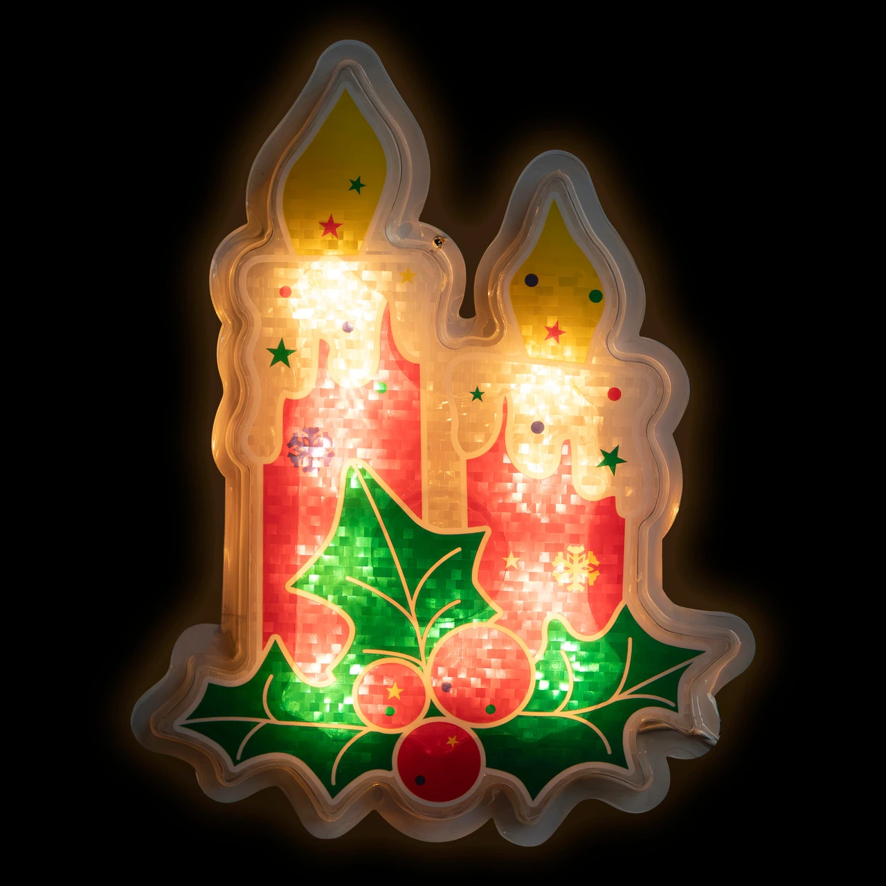 12" Red Lighted Berry Candle Christmas Window Silhouette Decoration