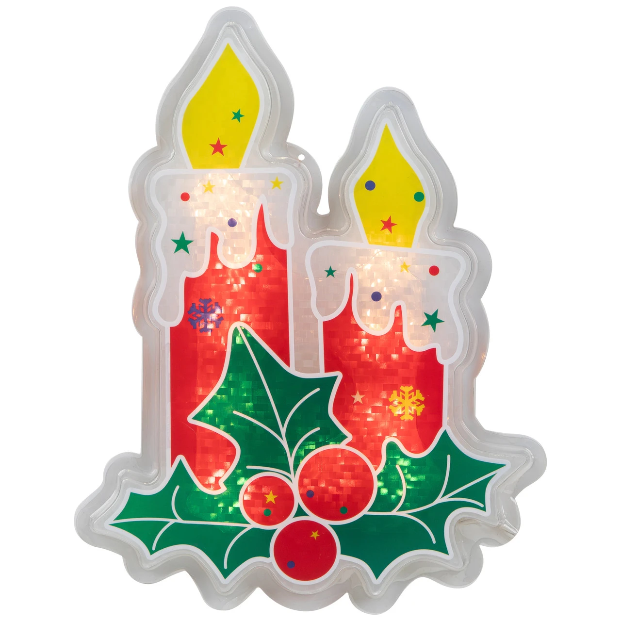 12" Red Lighted Berry Candle Christmas Window Silhouette Decoration - Image 2