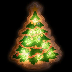 12.5" Lighted Holographic Christmas Tree Window Silhouette Decor