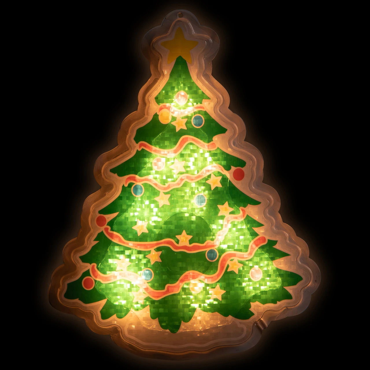 12.5" Lighted Holographic Christmas Tree Window Silhouette Decor