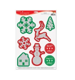 Club Pack Of 96 Ugly Sweater Peel 'N Place Christmas Decorations 17"