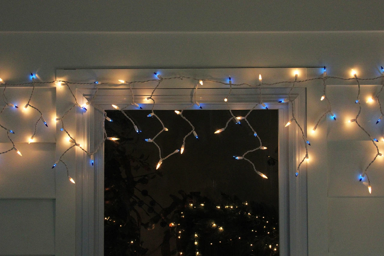 100ct Blue And Clear Mini Icicle Christmas Lights, 5.75ft White Wire - Image 3