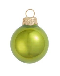 28ct Kiwi Green And Gold Shiny Glass Christmas Ball Ornaments 2" (50mm)
