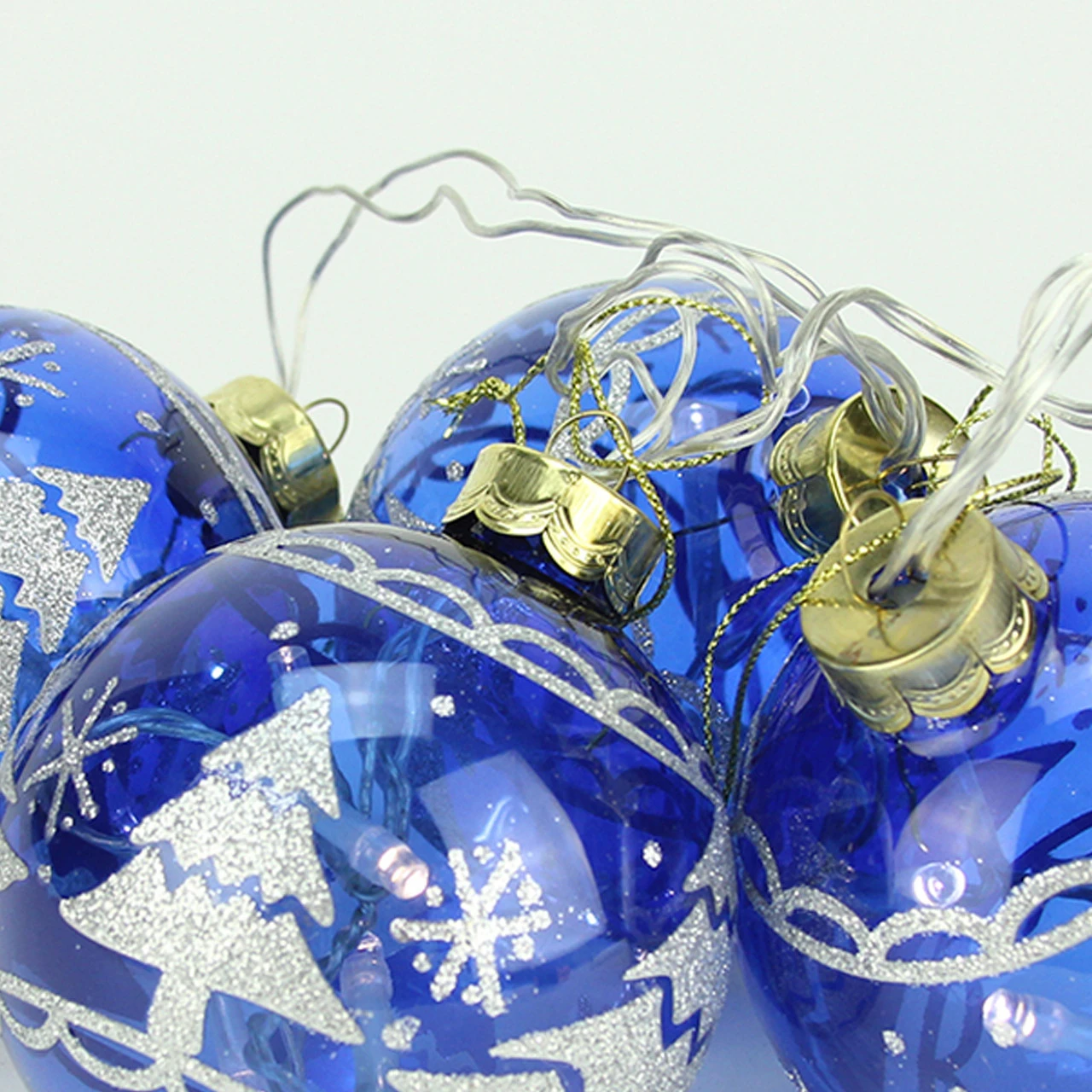 4ct Blue Glass 2-Finish LED Lighted Christmas Ball Ornaments 3.25" (80mm) - Image 3