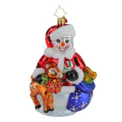 Christopher Radko Frosty And Baby Fawn Glass Christmas Ornament 1019981
