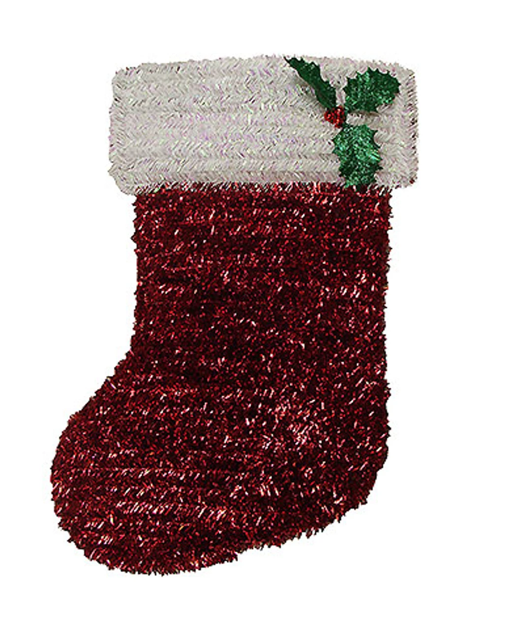19" Shiny Red Iridescent Stocking With Holly Berry Hanging Christmas Decoration