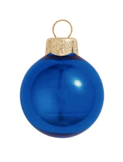 40ct Cobalt Blue And Gold Shiny Glass Christmas Ball Ornaments 1.25" (30mm)