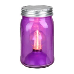 6.5" Battery Operated LED Edison Bulb Vintage-Style Purple Glass Mason Jar Lantern