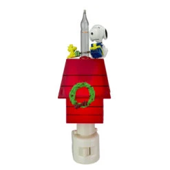 7.25" White Peanuts Snoopy And Woodstock Doghouse Christmas Bubble Night Light