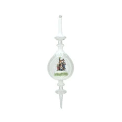 12.5" White Caroling Family Inside Of Glass Pendant Christmas Finial Ornament