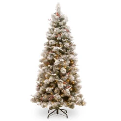 7.5 Ft. Pre-Lit Snowy Bedford Slim Pine Artificial Christmas Tree With Clear Lights