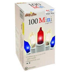 Set Of 100 Patriotic Red, White And Blue Mini Incandescent Christmas Lights 21.25 Ft White Wire