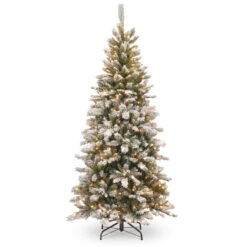7.5’ Pre-Lit Snowy Mountain Pine Slim Pine Artificial Christmas Tree With Clear Lights