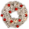 30” Pre-Lit Snowy Bristle Pine Wreath With Battery Operated Warm White LED Lights With Timer