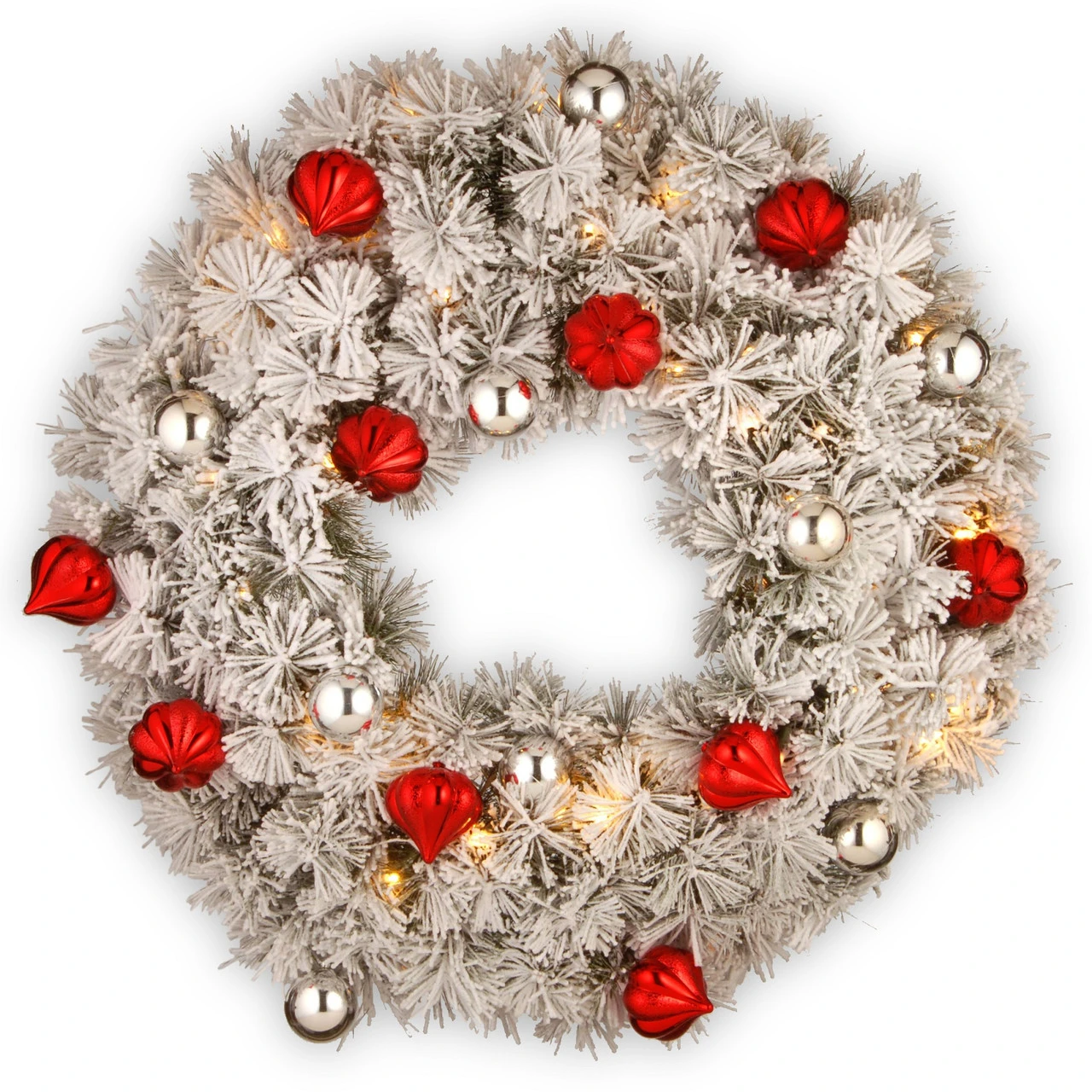 30โ Pre-Lit Snowy Bristle Pine Wreath With Battery Operated Warm White LED Lights With Timer