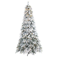 8' Pre-Lit Flocked Vermont Pine Artificial Christmas Tree, Warm Clear LED Lights