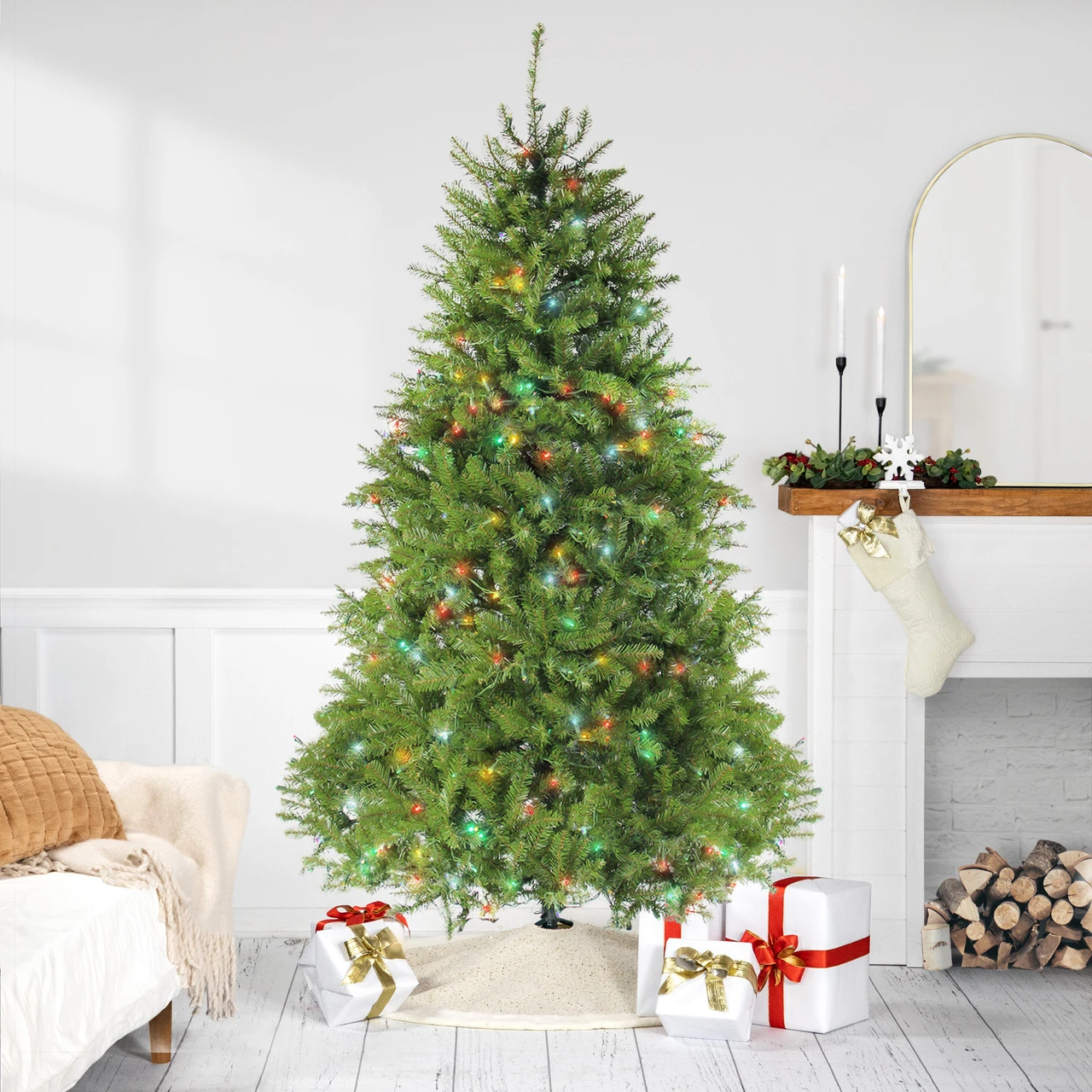 7.5 Ft Pre-Lit Full Northern Pine Artificial Christmas Tree - Multicolor Lights