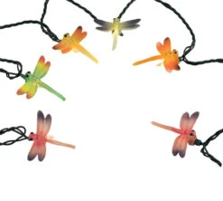10-Count Multi-Color Dragonfly Patio Christmas Light Set, 7.4 Ft Green Wire