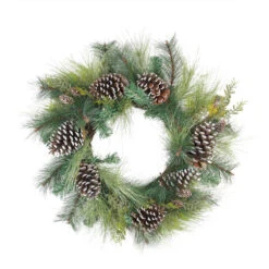 Mixed Long Needle Pine And Pine Cone Artificial Christmas Wreath - 28-Inch, Unlit
