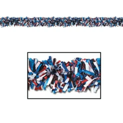 12 Metallic Red, White And Blue Foil Tinsel 6-Ply 4th Of July Garlands 15' - Unlit