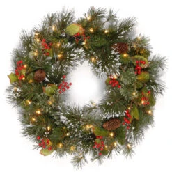 24" Pre-Lit Wintry Pine Artificial Christmas Wreath - LED Lights And BO
