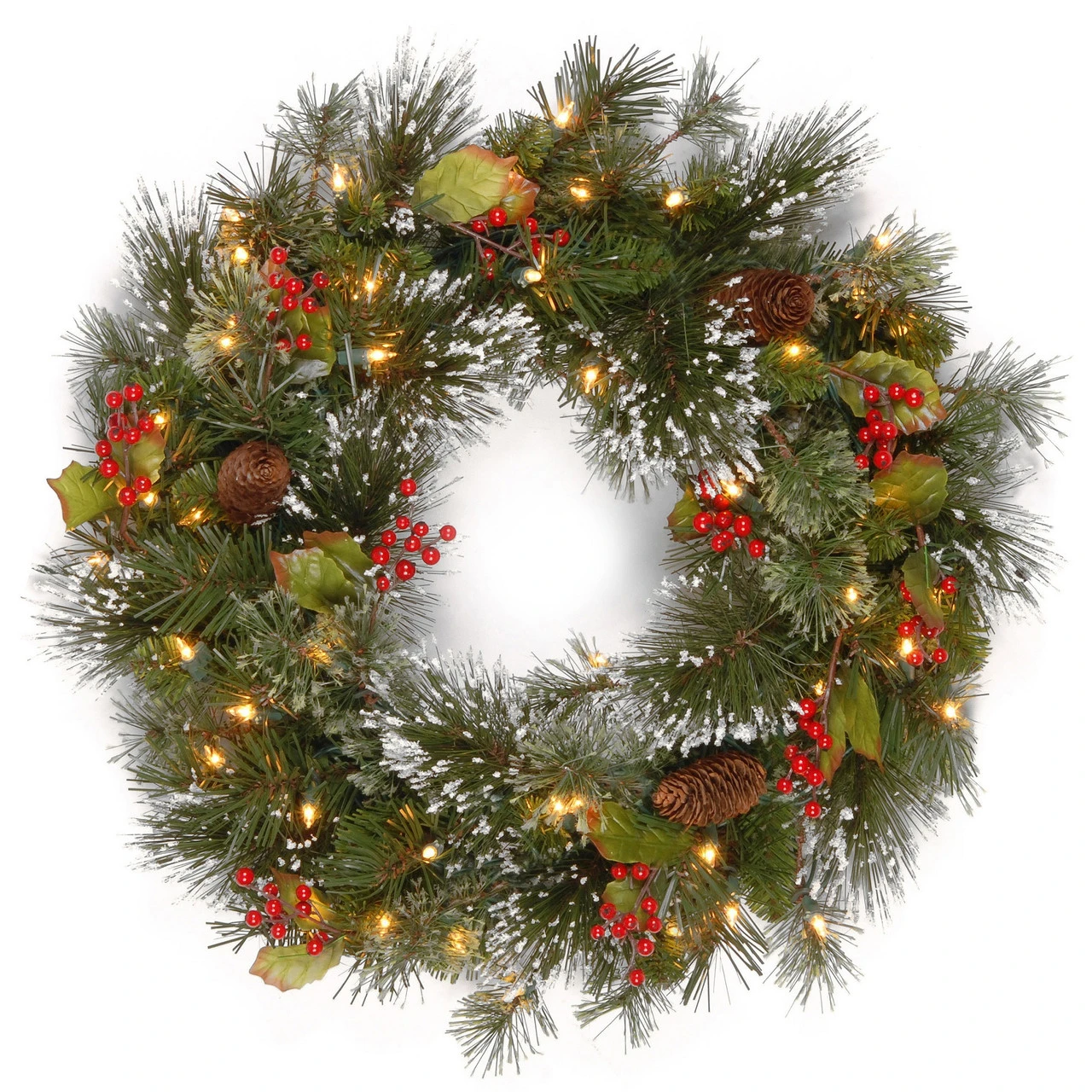 24" Pre-Lit Wintry Pine Artificial Christmas Wreath - LED Lights And BO