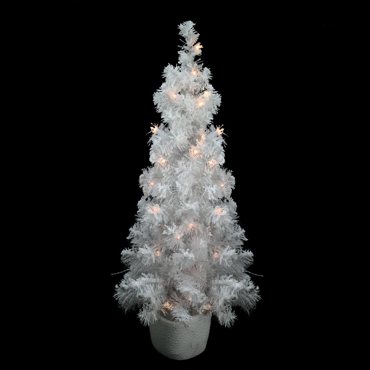 3.5' X 18'' Pre-Lit Potted Flocked White Tinsel Artificial Christmas Tree - Clear Lights