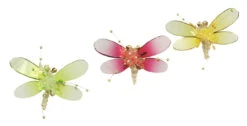 Set Of 3 Yellow And Green Crystalique Mirror Dragonfly Christmas Ornaments 4"