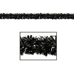 Club Pack Of 12 Festive Metallic Black Foil Tinsel 6-Ply Halloween Christmas Garlands 15' - Unlit