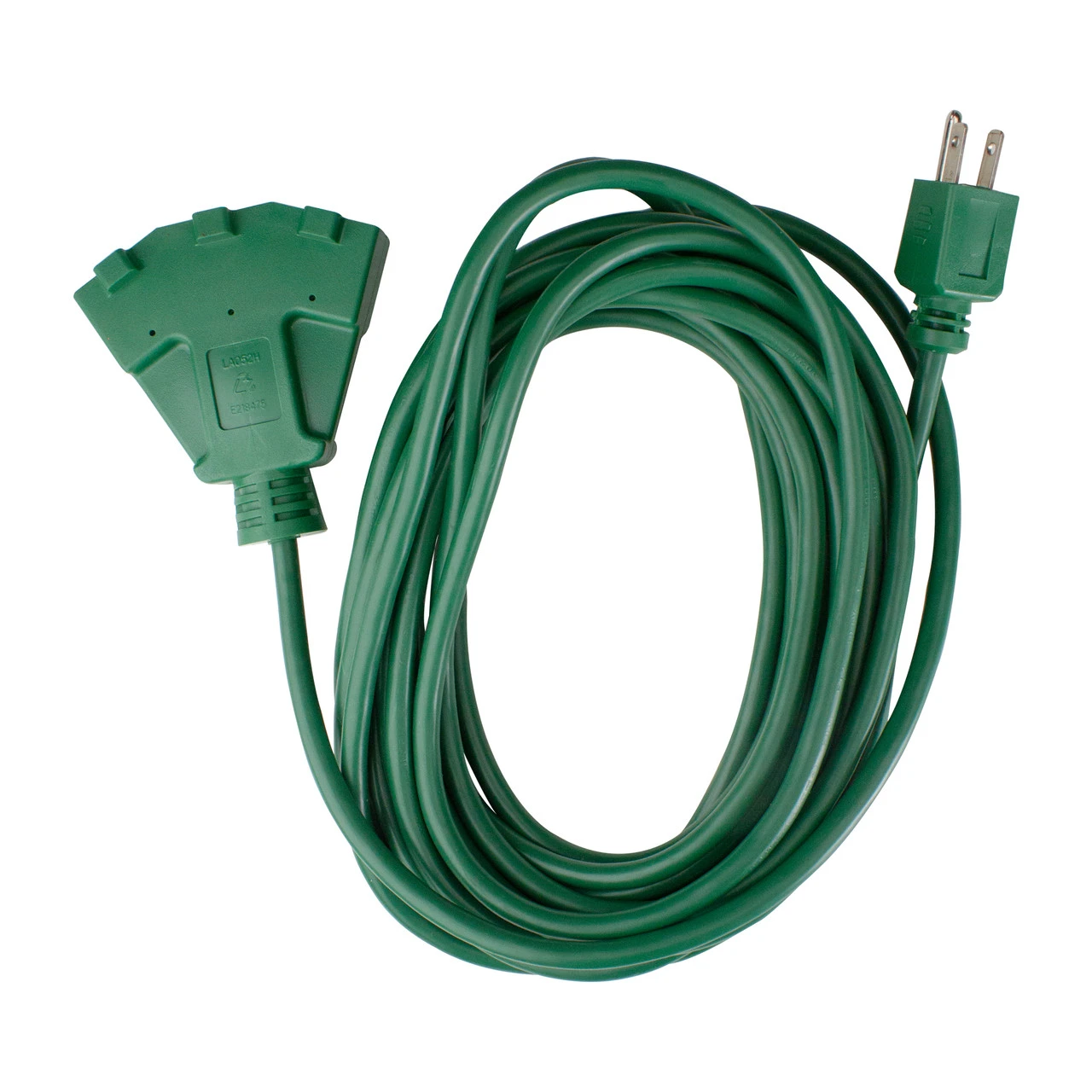 25' Green 3-Prong Outdoor Extension Power Cord With Fan Style Connector - Image 2