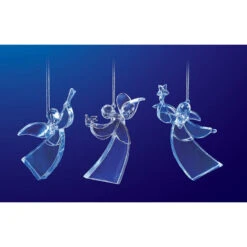 Set Of 6 Clear Icy Crystal Decorative Christmas Angel Ornaments 4.5"