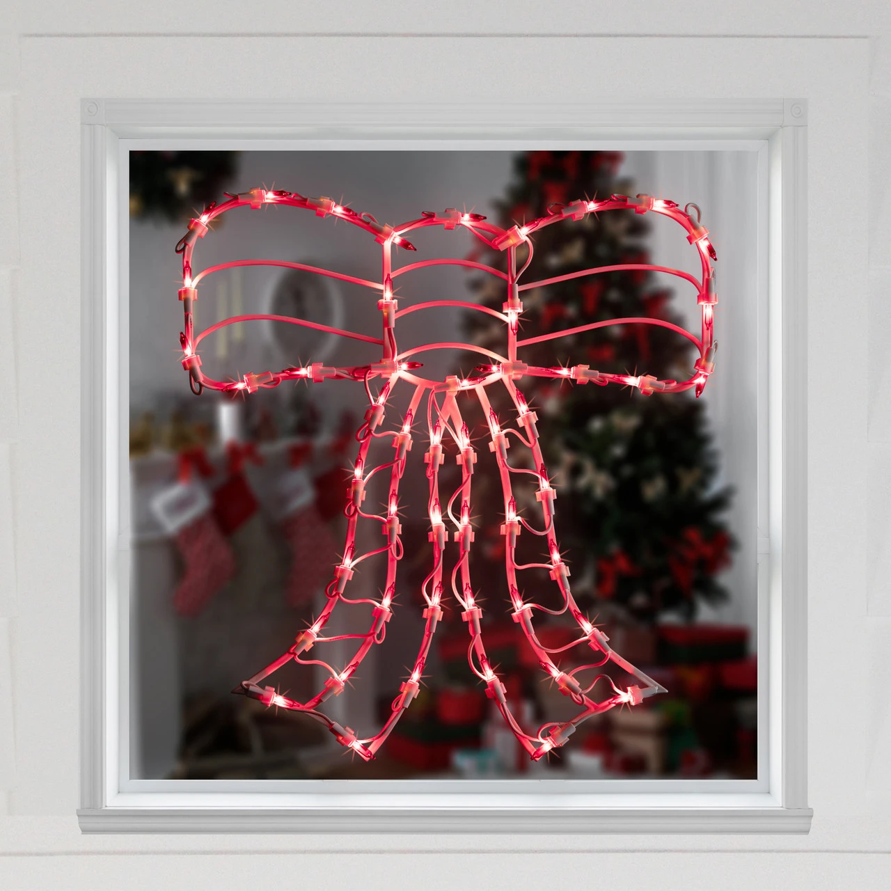 14" Lighted Red Bow Christmas Window Silhouette Decoration - Image 3